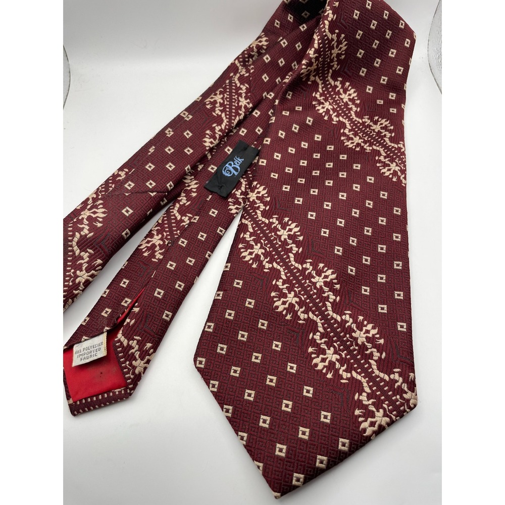 Vintage Belk Gentry Beau Brummell Burgundy Geometric Floral Polyester Necktie